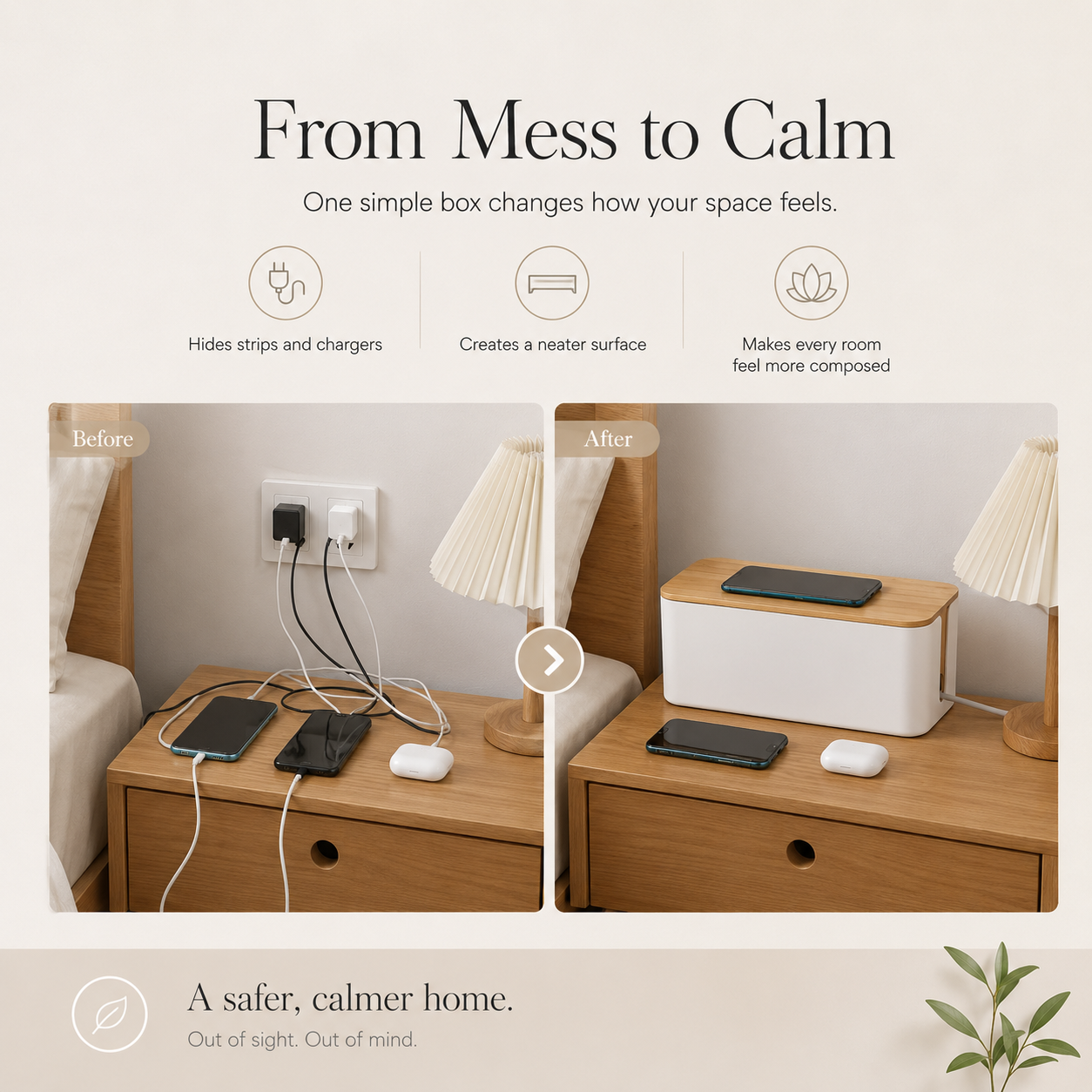 Sora Bamboo Cable Management Box
