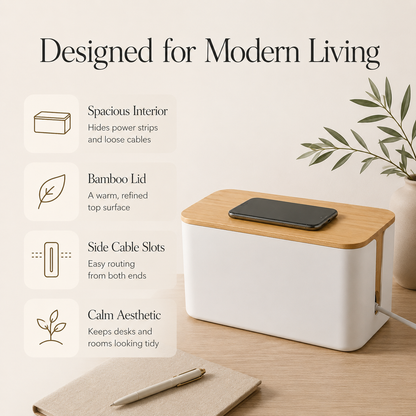 Sora Bamboo Cable Management Box