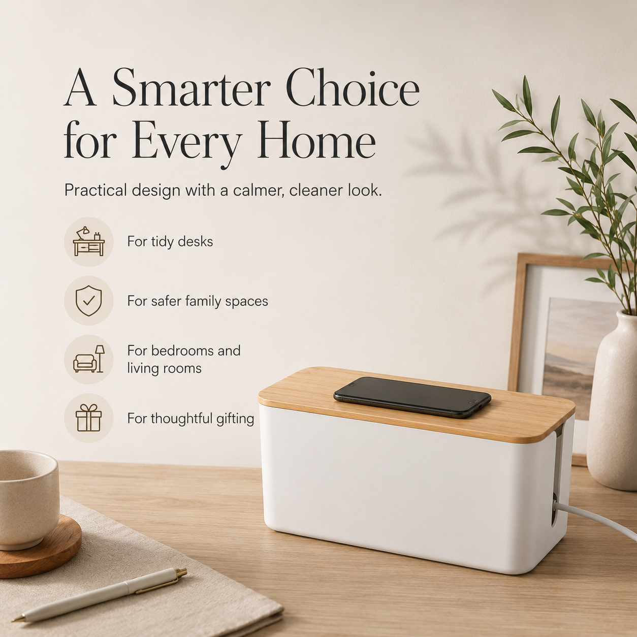 Sora Bamboo Cable Management Box