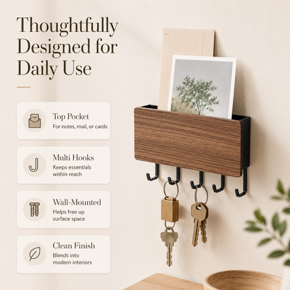 Entryway organizer with hooks for keys and small essentials
