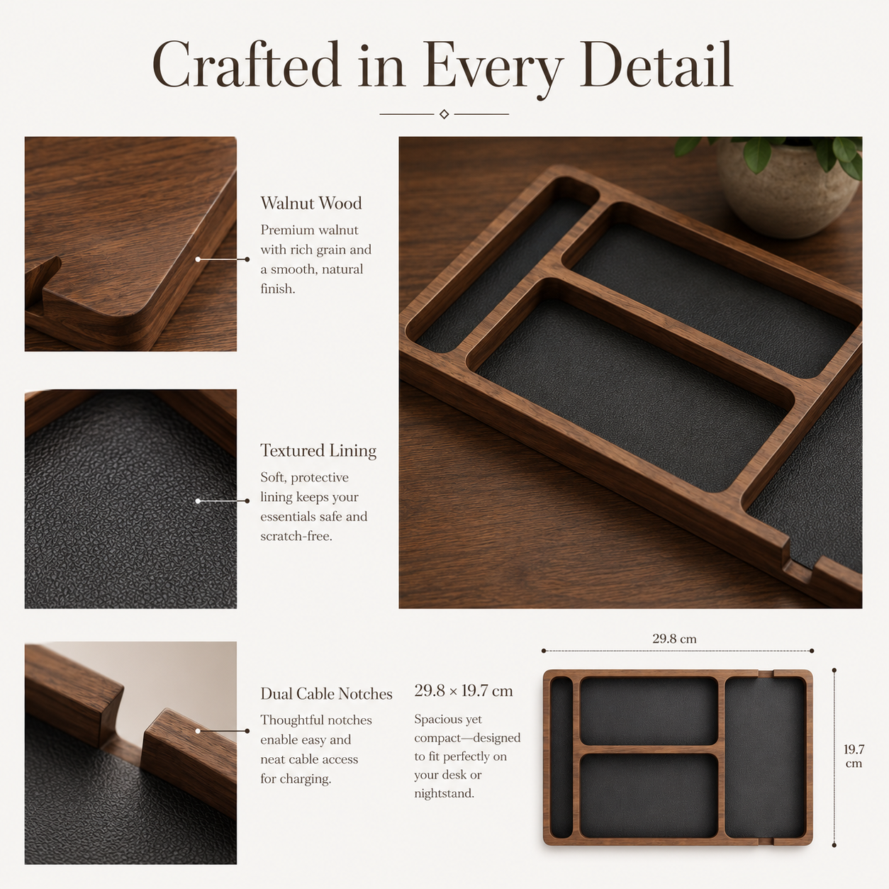 Daily Reset Wooden Desk Organizer Tray