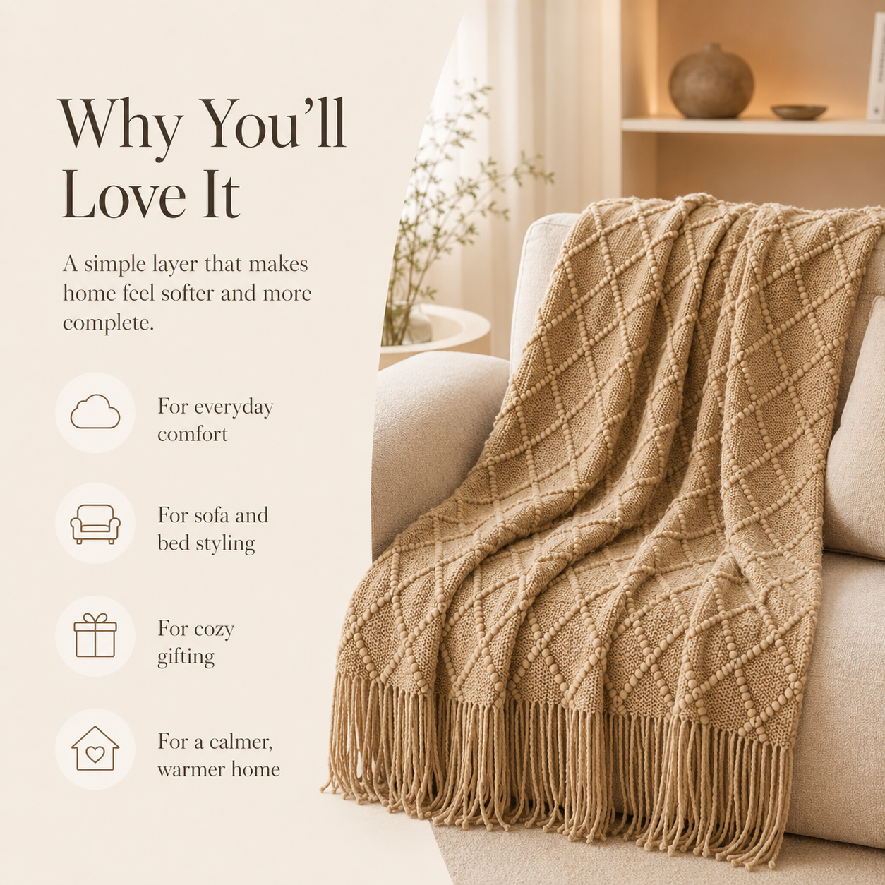 HearthWeave Tassel Throw Blanket