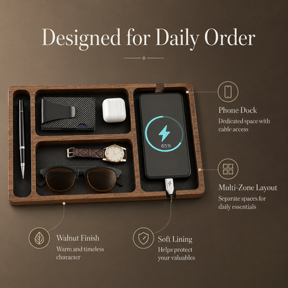 Daily Reset Wooden Desk Organizer Tray