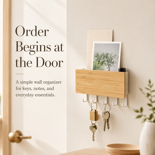 Arlo entryway key organizer with hooks mounted on wall
