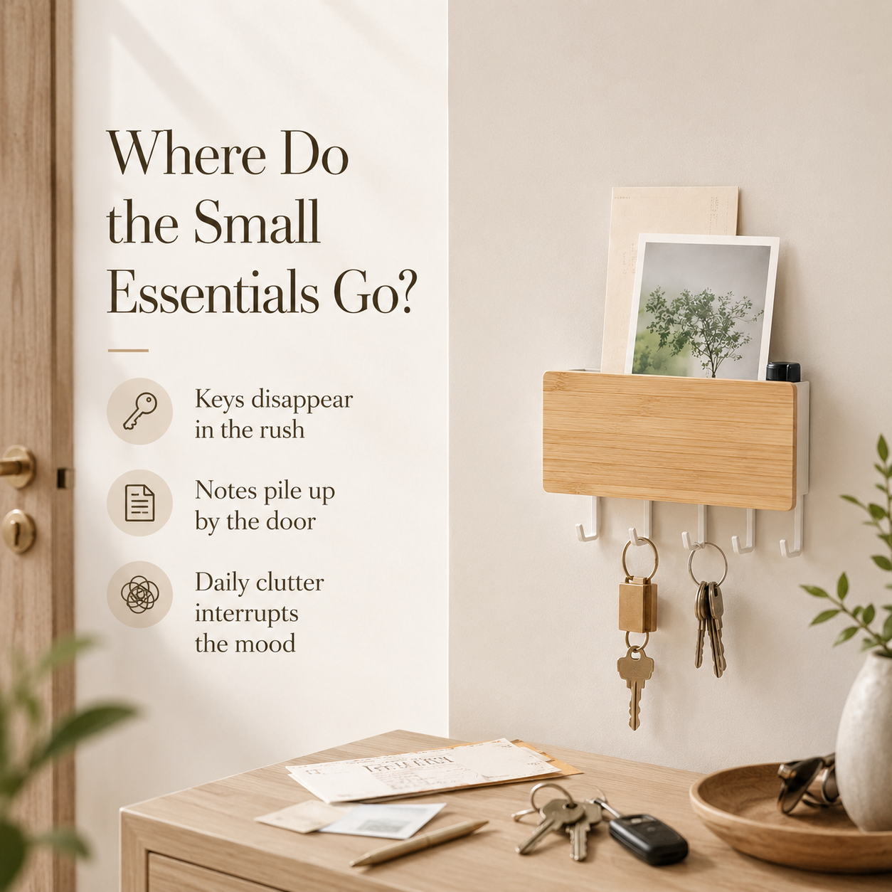 Wall mounted key organizer for entryway storage