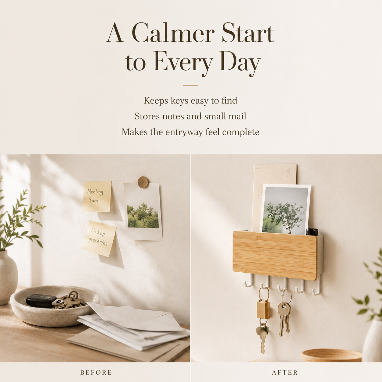 Wall mounted key organizer for entryway storage