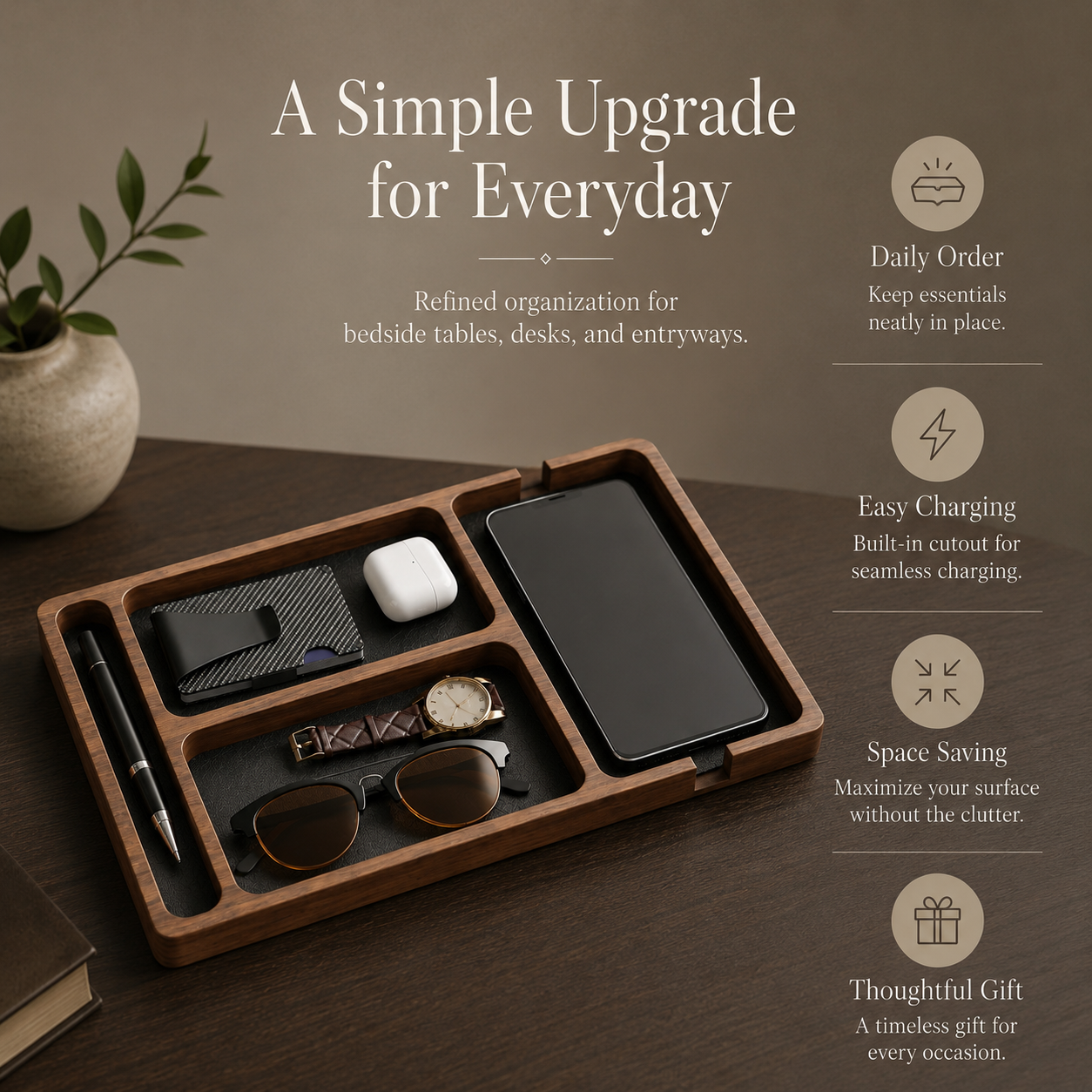 Daily Reset Wooden Desk Organizer Tray