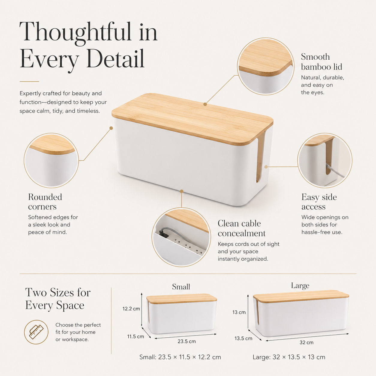 Sora Bamboo Cable Management Box